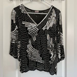 Vintage Black and Silver Sequin Top